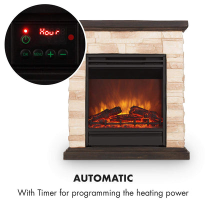 Klarstein Kaprun electric fireplace - electric fireplace with 1800 W power and flame effect, electric fireplace with stone decor, Polystone, including remote control, black-brown
