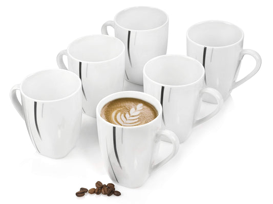 Singer | Bilgola Black Lines porcelain coffee mug set, 6-piece coffee mug set, Classic design in white with black lines, 250 ml | PREMIUM COLLECTION
