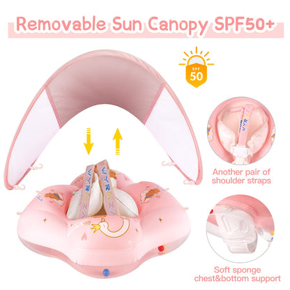 WYRIAZA baby swimming ring with sunshade SPF 50+. Upgrade baby swimming ring 8-16kgs with balance ball to prevent rollover (L 6-36 months).