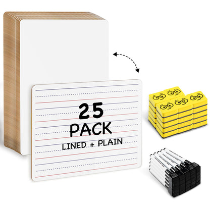 Ohuhu Whiteboard Small A4, Double-Sided Mini White Board, Dry Erase, Portable, for Students, Classroom, School, Home, and Office (Blank & Lined, Whiteboard Set - 25 Pack)