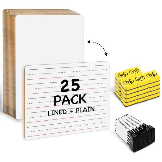Ohuhu Whiteboard Small A4, Double-Sided Mini White Board, Dry Erase, Portable, for Students, Classroom, School, Home, and Office (Blank & Lined, Whiteboard Set - 25 Pack)