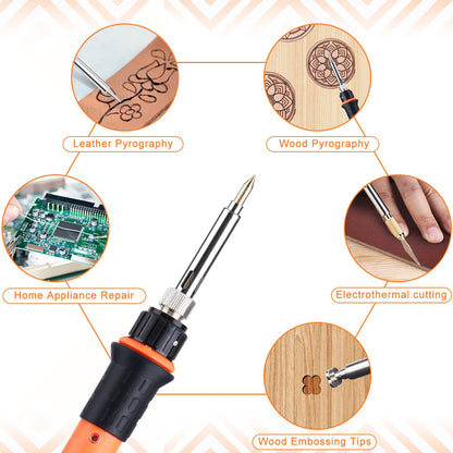 Pyrography soldering iron set, pyrography tool set with adjustable temperature 220~480 ℃ for wood, leather, burning pen DIY art gift set with color pencils, leather engraving, welding, wood carving pyrography.