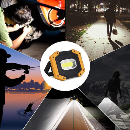 T-SUN LED construction site spotlight battery 2 pack, portable camping lamp, 30W 2000LM super bright rechargeable spotlight, LED work light USB for garage outdoor camping fishing emergency construction sites, 3 light modes