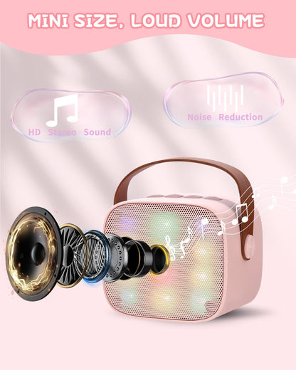 Karaoke machine with 2 wireless microphones, portable Bluetooth karaoke machine for kids adults with voice changing effects LED lights boys girls gifts home party (pink)