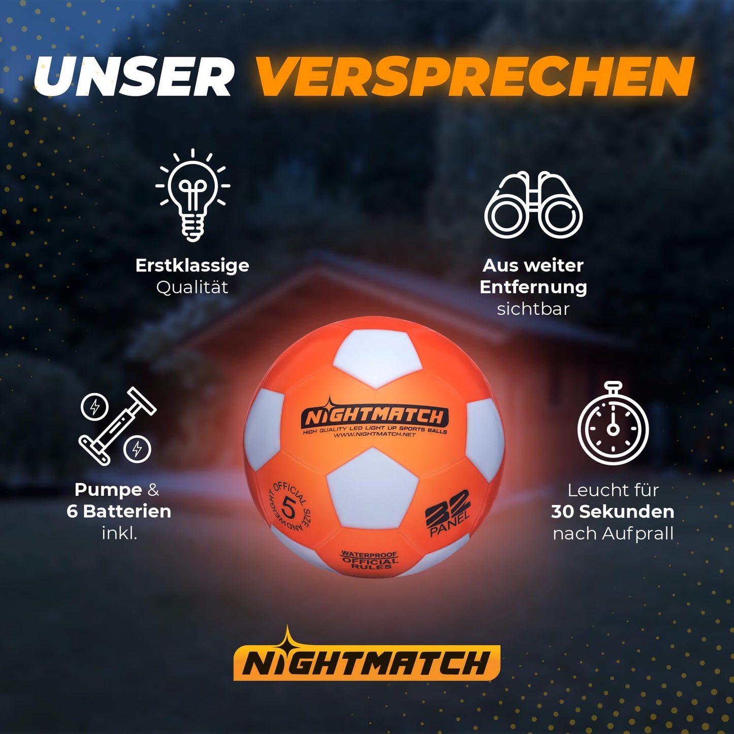 NIGHTMATCH LED Light Up Soccer Ball | Soccer | Official Size 5 | Waterproof | Glows in the Dark | Soccer for Kids & Adults | Glow in the Dark Soccer Ball | For Indoor & Outdoor