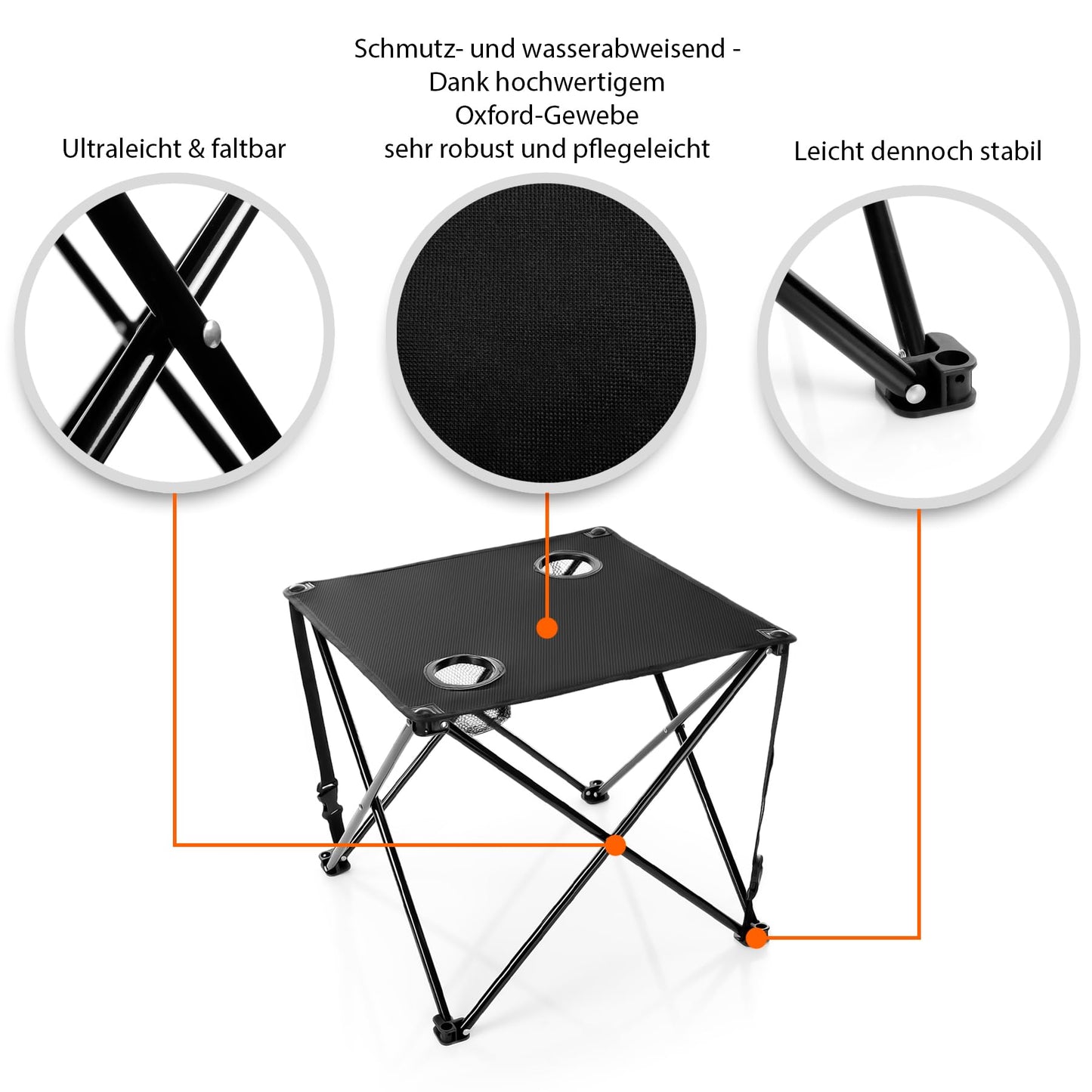 BigDean 2 piece camping chairs & folding camping table in black - table with chairs included - folding chair with table - portable table with chairs