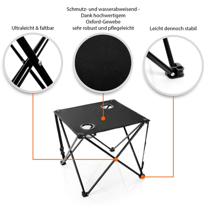 BigDean 2 piece camping chairs & folding camping table in black - table with chairs included - folding chair with table - portable table with chairs