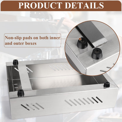 EFUTURETIME knock box for espresso machine coffee, made of stainless steel with removable noise-absorbing rod. Dimensions: 350 x 250 x 100mm, color: silver.