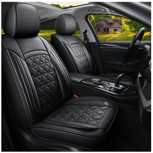 JDWBT Luxury Car Seat Cover Front Seats, Universal Leather Front Seat Covers for Cars, Black Car Seat Cover for Front Seats, Black Car Seat Protector (2 Pack)