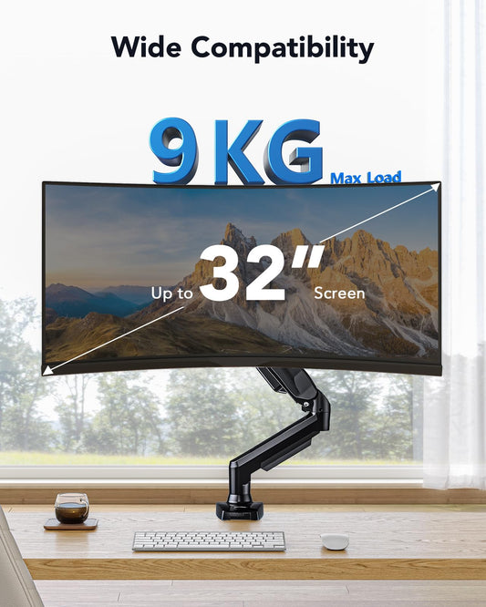 HUANUO Monitor Mount for 13 to 32 Inch Screens, Single Monitor Arm Stand Holds 2~9 kg, Height Adjustable with Tilts, Swivels, Rotates, VESA 75 & 100 mm.