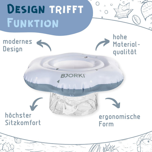 BJORKI® Baby Swim Ring - Adjustable swim aid for babies from 6 months to 3 years - Sturdy float ring for babies from 6 months old - Perfect swim trainer to promote motor skills