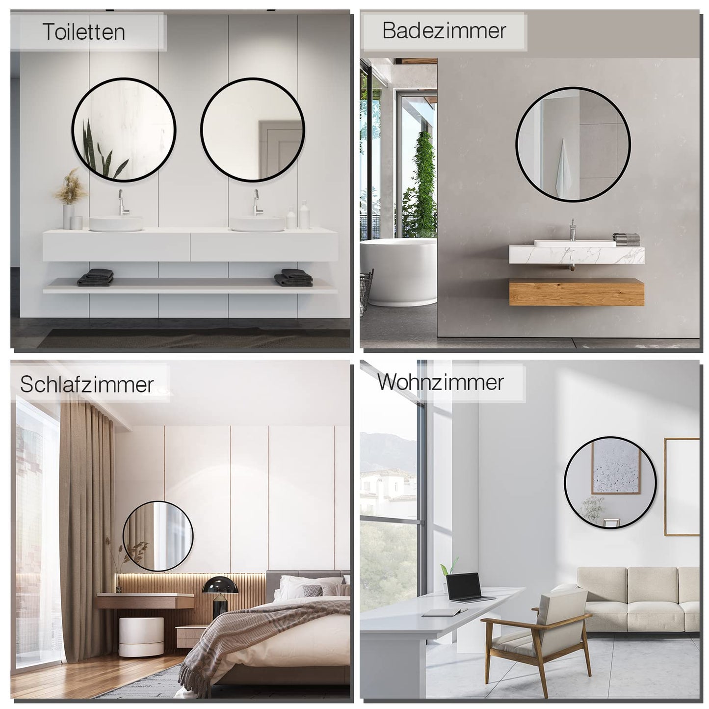 Boromal Black Mirror 60cm Metal Frame Round Bathroom Mirror Wall Mirror Black for bathrooms, washrooms, bedrooms.