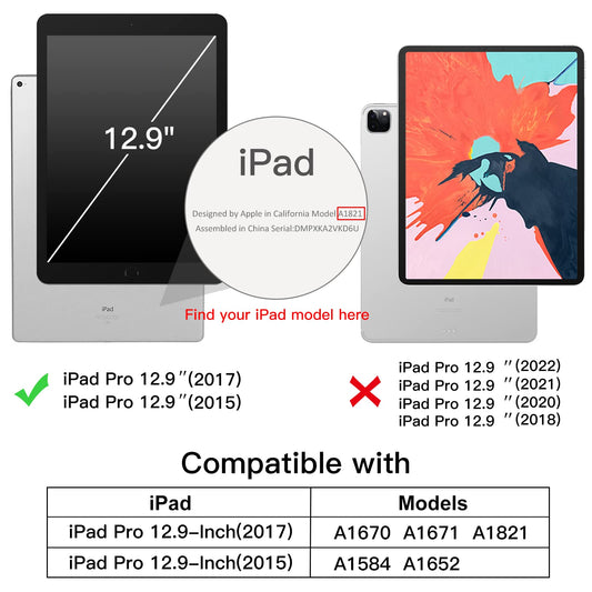 JETech case for iPad Pro 12.9 (1st and 2nd generation, model 2015 and 2017), protective cover with auto sleep/wake, black