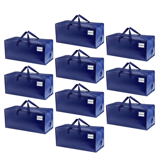 VENO 87-liter extra large moving bags with backpack straps, moving helpers, sturdy handles and zippers, clothes storage, laundry bags, reusable and sustainable (Blue, 10-pack)