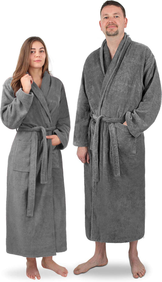 normani Extra long bathrobe made of 100% cotton - terry sauna robe for women and men -free of harmful substances - awarded with Öko Tex 100 Color Grey Size L