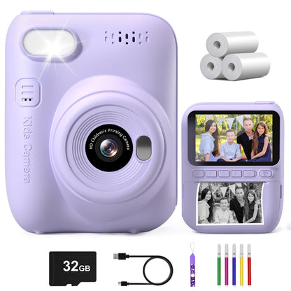 Gofunly Instant Camera for Kids, 3.0-inch Screen Kids Camera with 32GB Card & Print Paper, 14MP/1080P Kids Instant Print Camera, Gift for 3-12 Years Old (Violet)