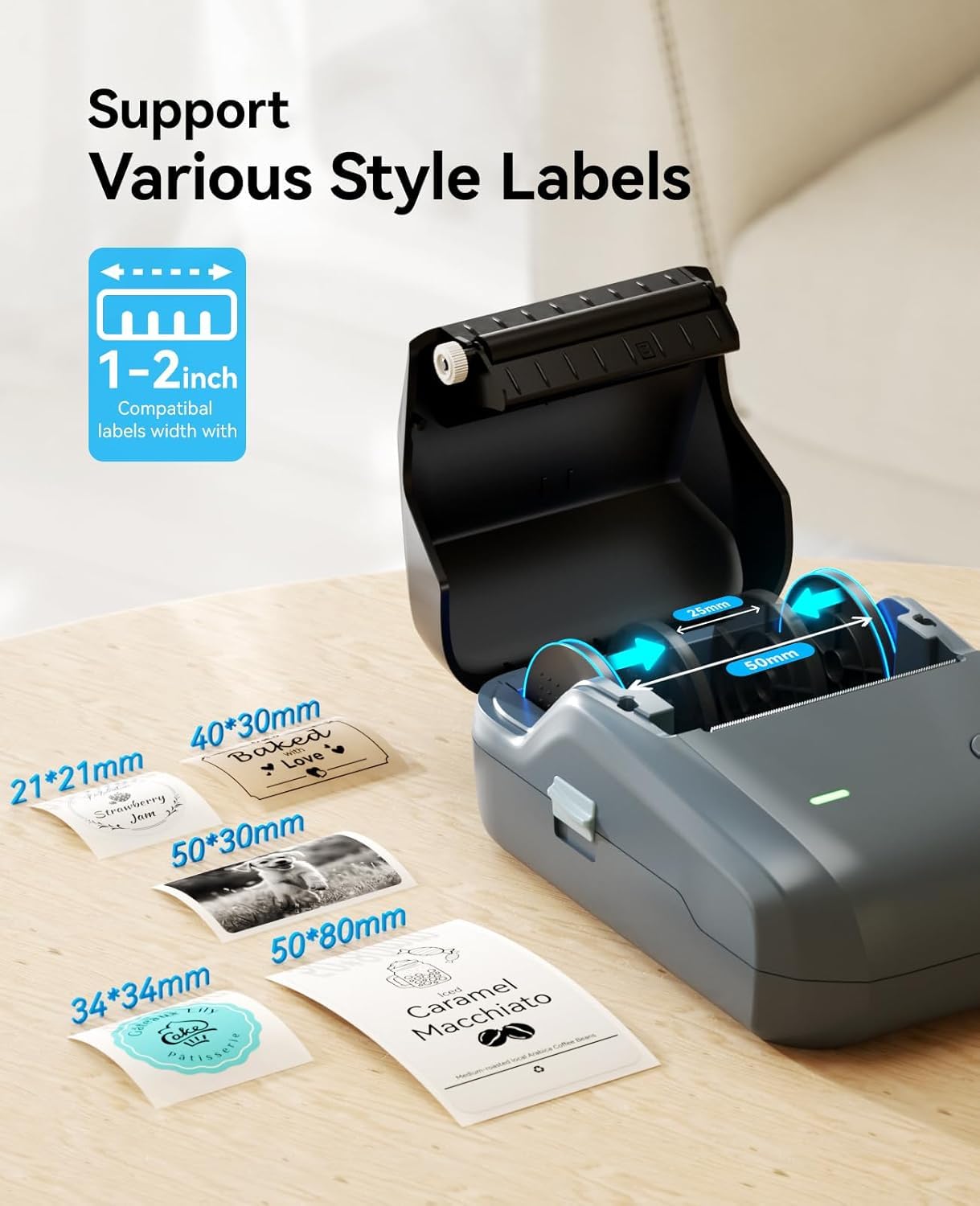 NIIMBOT B1 Bluetooth Label Printer with 3 labels, wide water-resistant labels, versatile app with 30 fonts and over 1500 icons, labeling device for retail, office, organization.