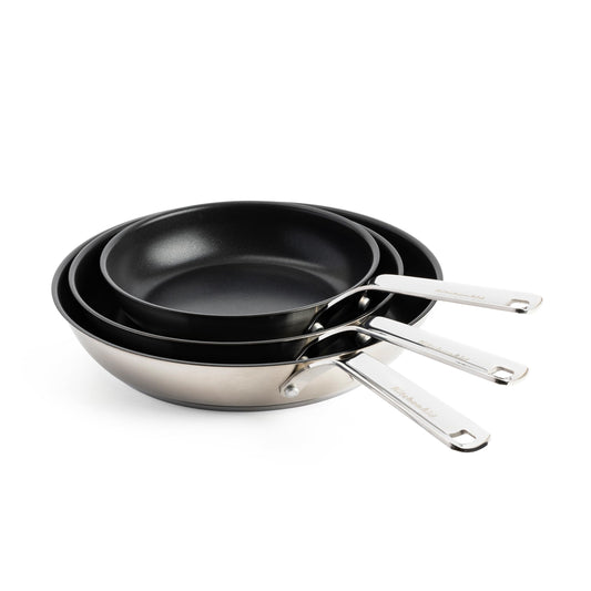 KitchenAid Stainless Steel 20cm, 24cm & 28cm Fry Pan Set, PFAS-Free Healthy Ceramic Nonstick Coating, Induction, Oven and Dishwasher Safe, Silver
