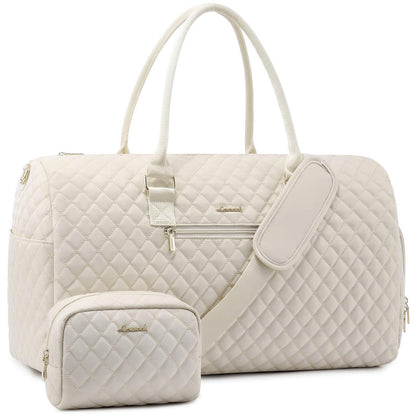 LOVEVOOK Travel Bag for Women, Weekender Sport Bag with Hospital Bag for Birth, Toiletry Bag, Shoe Compartment & Wet Pocket, Waterproof Gym Bag, Carry-on Bag for Airplane Travel, Beige