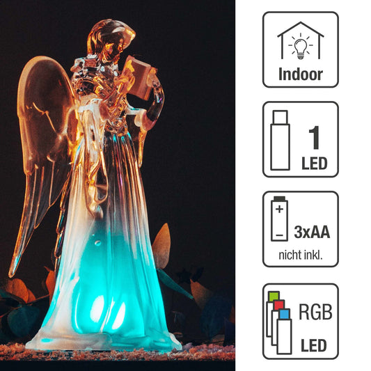 LED angel figure with book, angel with color changing, brightly lit decoration, battery-powered (3X AAA not included) Christmas decoration, Christmas angel figures, table decoration for Christmas 567120