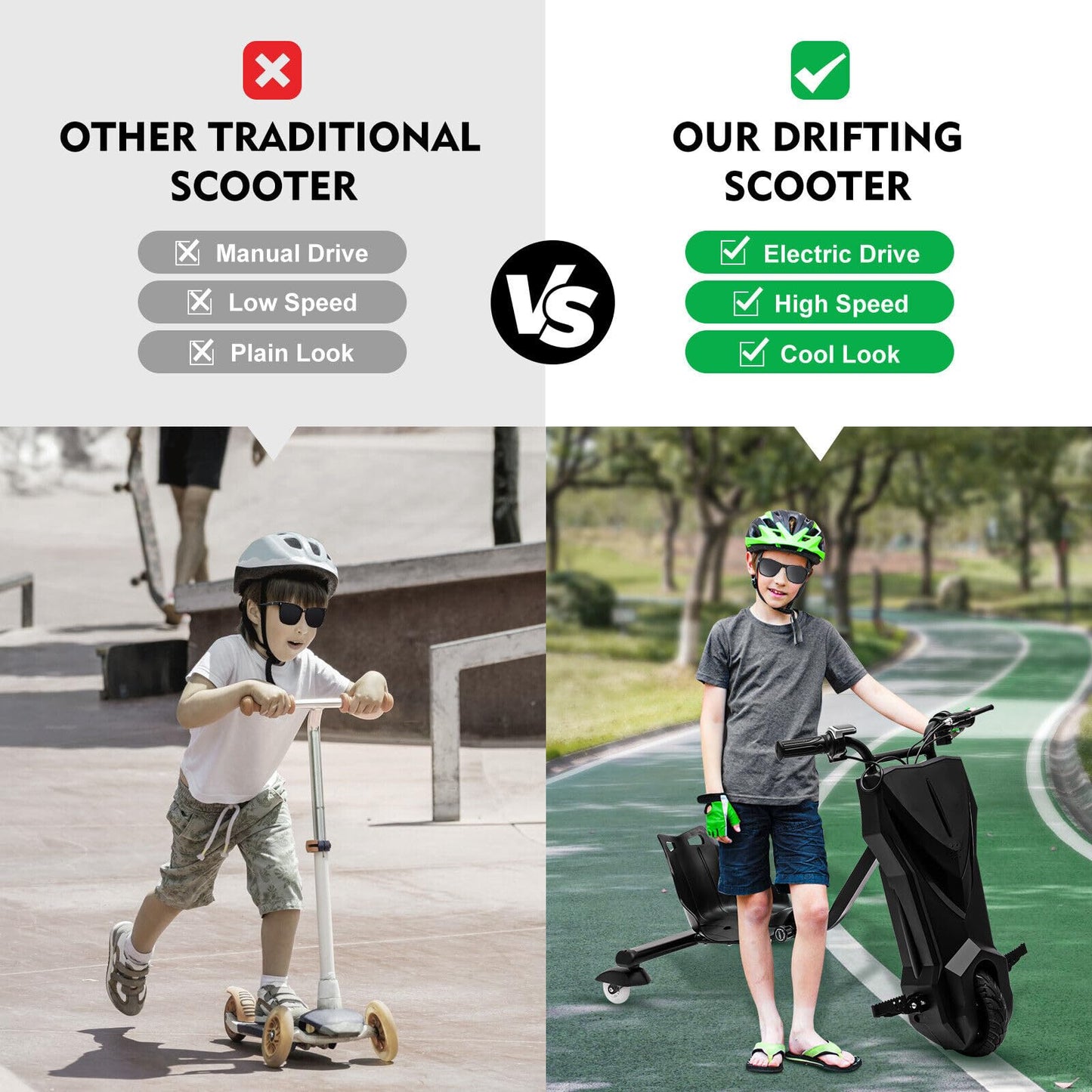 360° Electric Drift Scooter Kids Drift Kart with 250W electric motor, 3 speeds LED illuminated Electric Drift Scooter