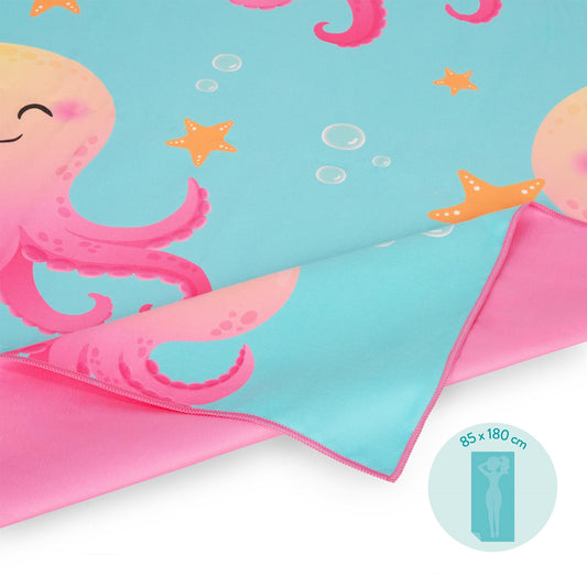 Ties - Lightweight, Microfiber, Compact, Sand-resistant, Quick-drying, Ultra-absorbent, Space-saving towel, 85 x 180 cm, Octopus.