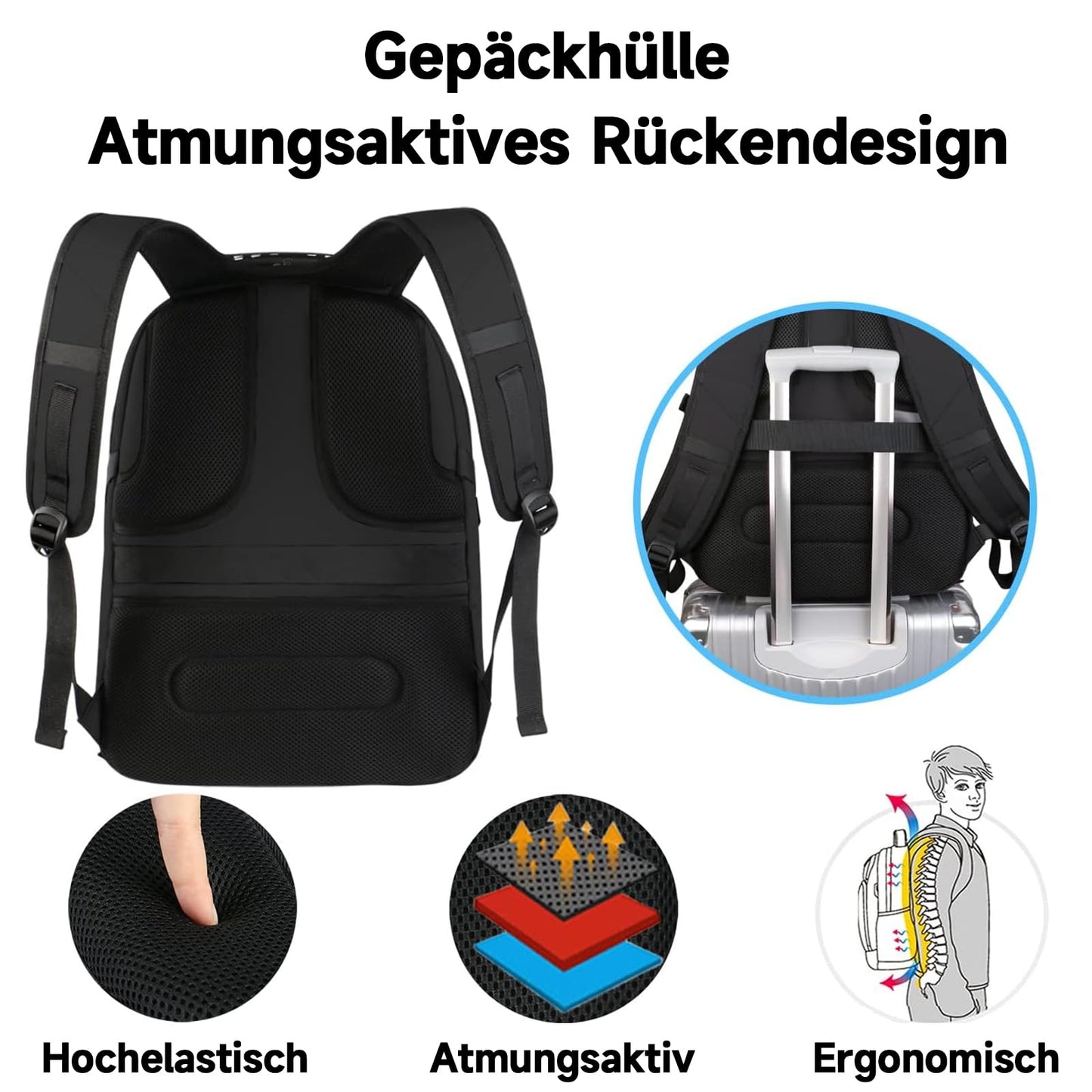 MATEIN Large Laptop Backpack Men 55L, 18 Inch Work Waterproof Backpack Laptop Bag Travel Backpack, School Backpack Teenage Boys Anti Theft Business Black