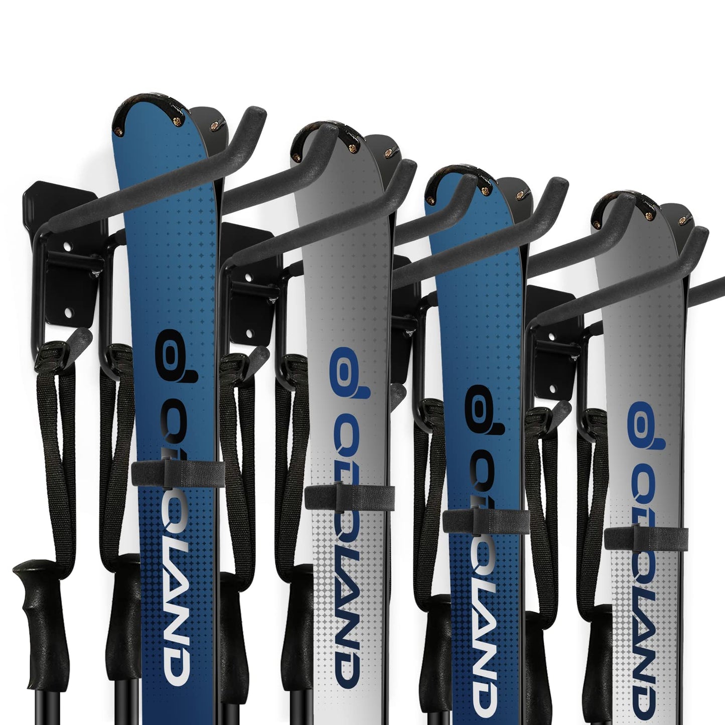 Odoland ski holder wall mount rack with 4 ski strap holders 2 pairs snowboard rack wall mount home and garage heavy duty storage hanger.