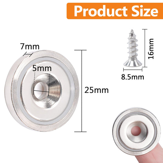 swihorab Neodymium Magnets Super Strong, 25mm 44lb Disc Magnets with Capsule, Strong Pot Magnet with Hole, Countersunk Pot Magnet with Screws and Steel Cushion for Kitchen, 12 Pieces