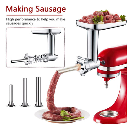 COFUN Vegetable Cutter & Meat Grinder for Kitchenaid Attachment Set, Includes Meat Grinder with 4 Grinding Plates, 3 Sausage Stuffing Tubes, and 3 Pcs Stainless Steel Shredder for Kitchenaid Attachment.