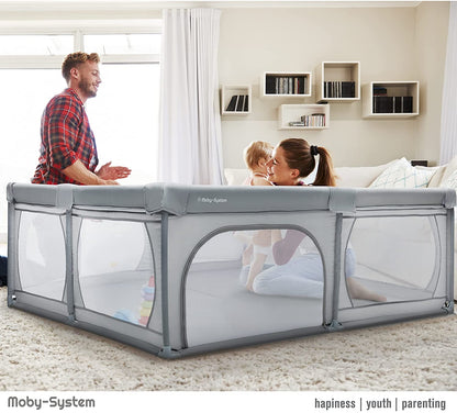 Moby-System Playpen Baby Foldable & Playard, Activity Center with Non-Slip Base - Waterproof 210D PVC, Carry Bag, 200x140cm - Play Area for Kids