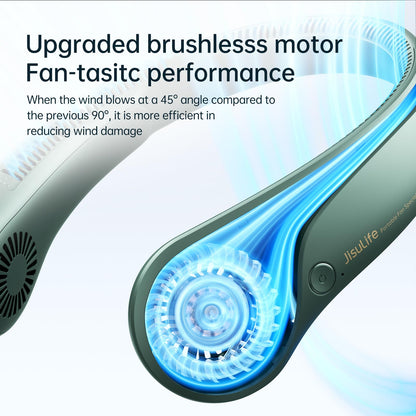 JISULIFE Portable Neck Fan, Bladeless Neck Fan, 5 Speeds, 4000mAh Battery Operated Portable Personal Fan, Gift for Women and Men - Dark Green