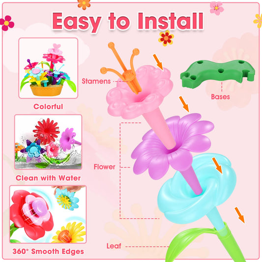 Fivejoy Flower Garden Toy for 3+ Year Old Girls, Montessori Toy Flower Building Blocks Motor Skills Toy, DIY Toy for 3-5 Year Old Girls and Boys, Birthday Gift