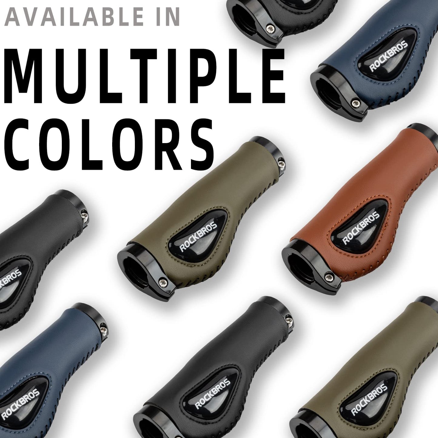 ROCKBROS Ergonomic Bike Grips 22.2mm, Non-Slip MTB Handlebar Grips with Gel & PU Leather, Comfort Grip with Lock-On Design, Shock-Absorbing Handle Grips for Bike, Mountain Bike, E-Bike, Road Bike