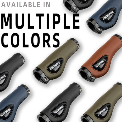 ROCKBROS Ergonomic Bike Grips 22.2mm, Non-Slip MTB Handlebar Grips with Gel & PU Leather, Comfort Grip with Lock-On Design, Shock-Absorbing Handle Grips for Bike, Mountain Bike, E-Bike, Road Bike