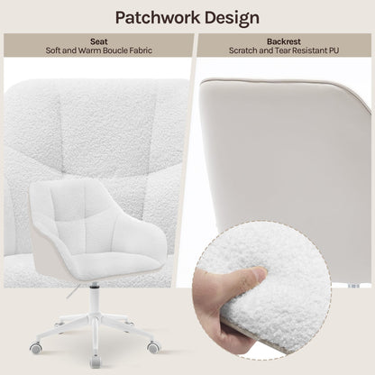 WOLTU home office chair, desk chair, swivel chair, vanity chair, adjustable height, supports up to 150kg, with bouclé seat, cream+beige, BS175grcm