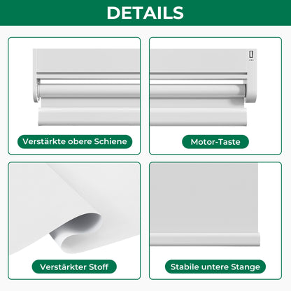 All in Electric Roller Blinds with Remote Control, White Blackout Blind, W120 x H130 cm white, Clamp Holder Without Drilling & With Drilling, Window Blind Inside 100% Sun Protection.