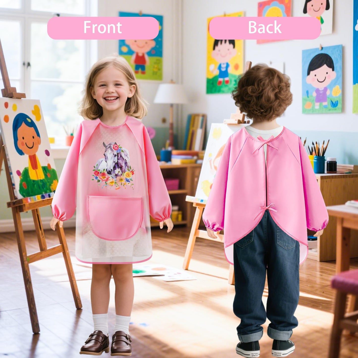 Tutukyle Kids Apron - Waterproof Art Smock for 1st Grade School, Children's Apron for ages 6 and up, Kids Apron with Pockets, Painter's Smock for Crafting, Painting, Cooking.