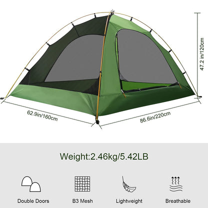 RYACO Tent 2-3 Person Camping Tent, 2 Doors Waterproof & Windproof 3-4 Season Ultralight Tents for Adult Camping, Backpacking, and Outdoor Hiking Gear