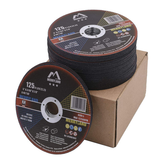 Merryland cutting disc 125 Metal Stainless Steel for Angle Grinder, 125 X 1.0 mm Thin Flex Disc Straight 50 Pieces, Bravo-Line B13081042.