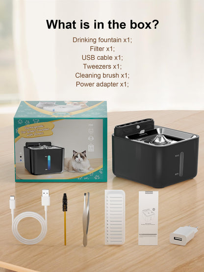 PLOOHT Cat Drinking Fountain Wireless, Cat Fountain with Motion Sensor, Cat Fountain Battery Operated 3.2L, Built-in 4000mAh Rechargeable Battery, with Quiet Pump and Filter, Black
