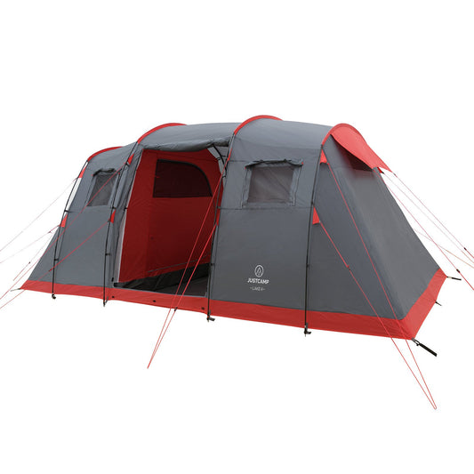 Justcamp Lake 4 Camping tent, 4-person family tent, large, stable, waterproof for festivals, portable, high dome tent with two sleeping cabins and vestibule with standing height, tent for families, tunnel tent.