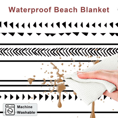 Jopee picnic blanket 280 x 300cm, waterproof sand free beach blanket for 4-8 people with 4 ground stakes, lightweight and portable outdoor blanket, beach mat for beach, hiking, traveling, camping - geometric