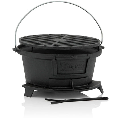 BBQ-Toro cast iron grill pot with grill grate | (W) 32 x (D) 33 x (H) 18 cm | Hibachi style grill with grate lifter | Charcoal camping grill, cast iron fire pot, BBQ grill, Dutch oven station