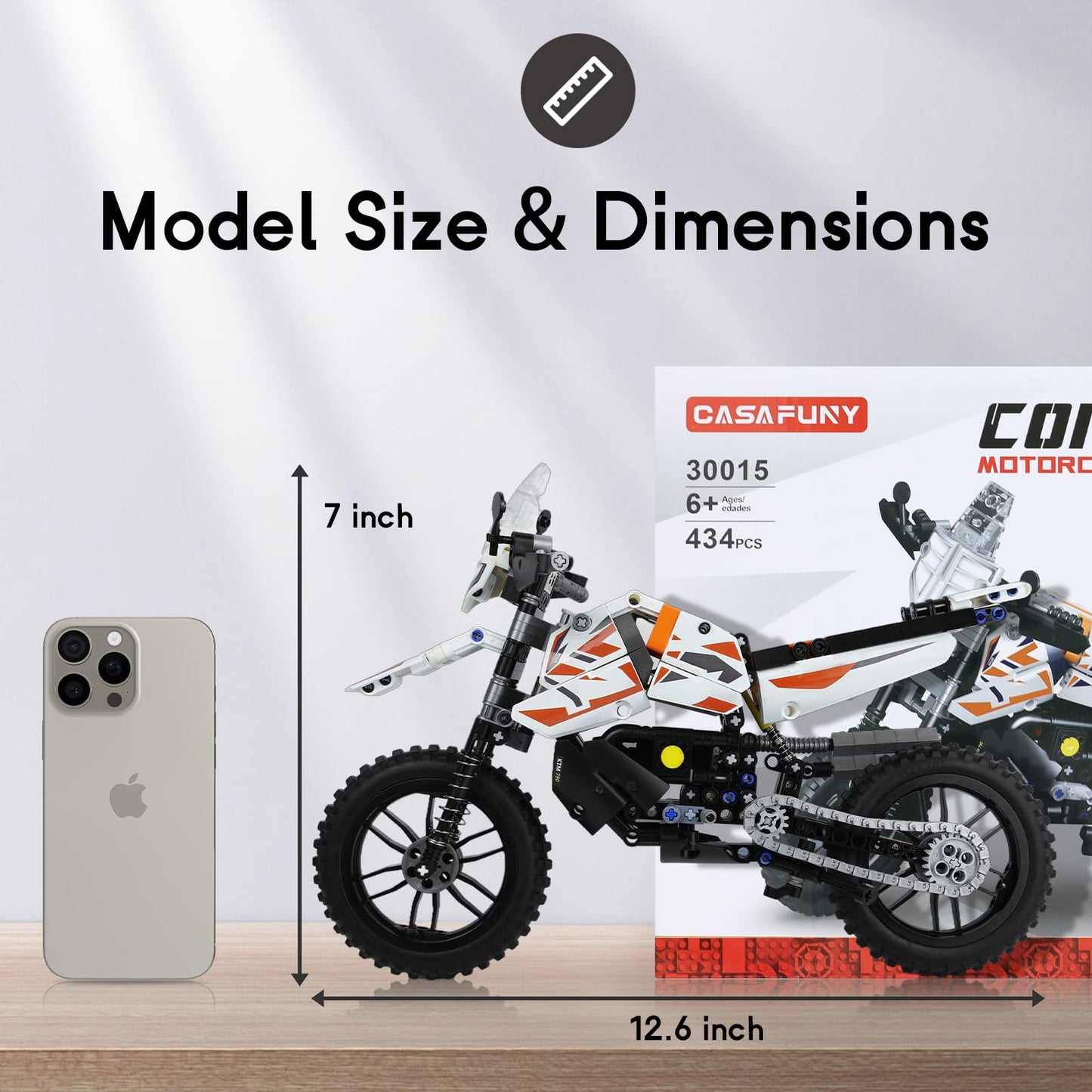 CASAFUNY Motorcycle Compatible with Lego Technic, 1:8 City Car Toy 434-piece model with Rotating Wheels Sticker, Birthday Gift for Boys and Girls aged 8 9 10 11 12 years old, White