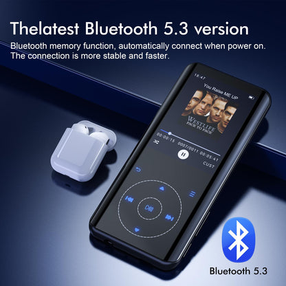 64GB MP3 Player Bluetooth 5.3, HiFi Music Lossless Sound, Metal Housing Built-in HD Speaker, Touch Button, Speaker, Voice Recorder for Sports, Running, expandable up to 128GB (64GB Black)