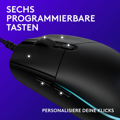 Logitech G203 Gaming Mouse with customizable LIGHTSYNC RGB lighting, 6 programmable buttons, gaming-grade sensor, 8,000 DPI tracking, lightweight - Black