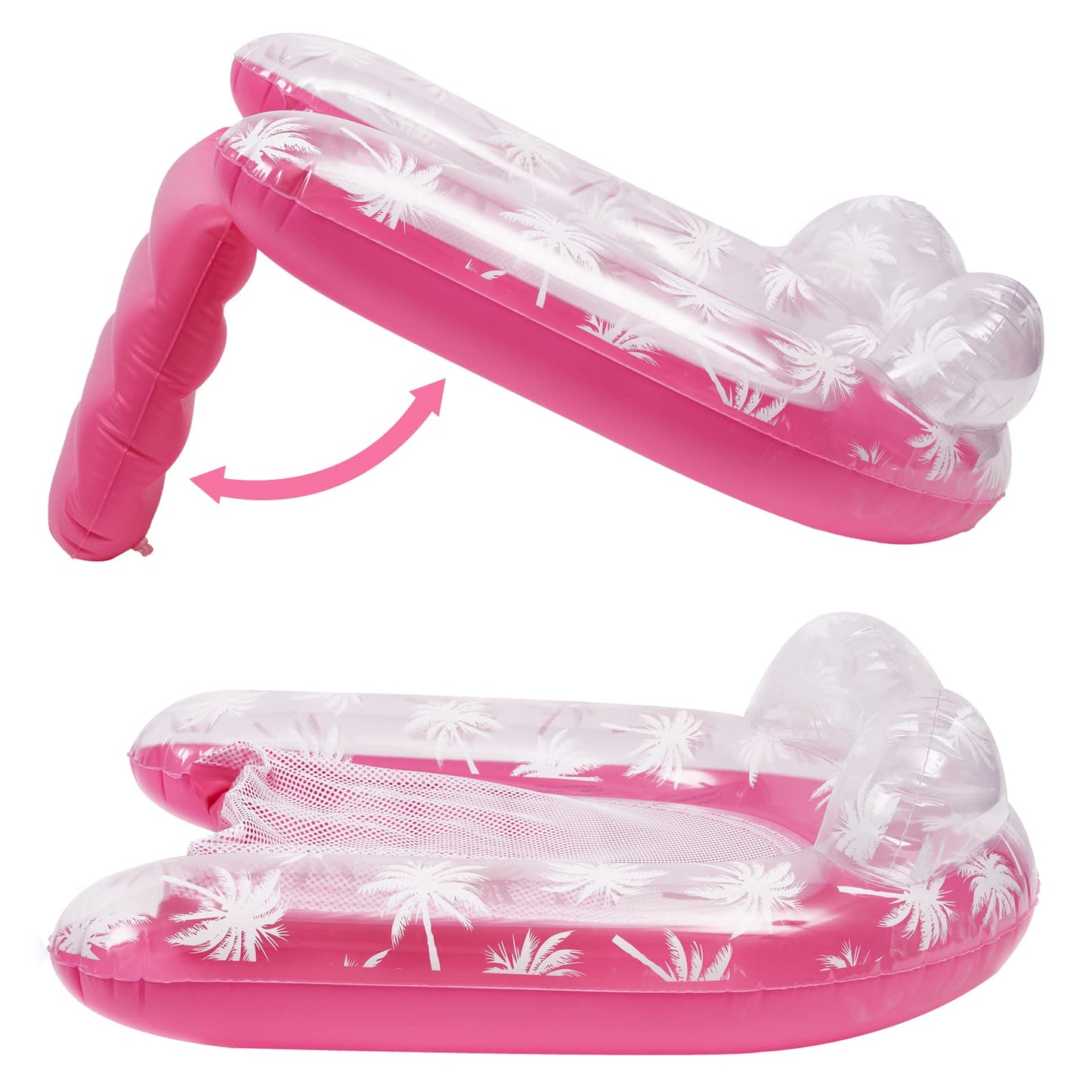 YIHELU inflatable pool hammock with mesh, inflatable water hammock with net and headrest, inflatable floating water bed with mesh, floating lounge chair pool toy.