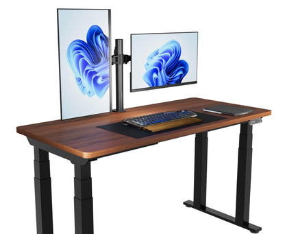 Amazon Basics dual monitor stand with adjustable height, screen tilt, and cable organizer. 360-degree rotation, steel construction, black, 33 to 76 cm.