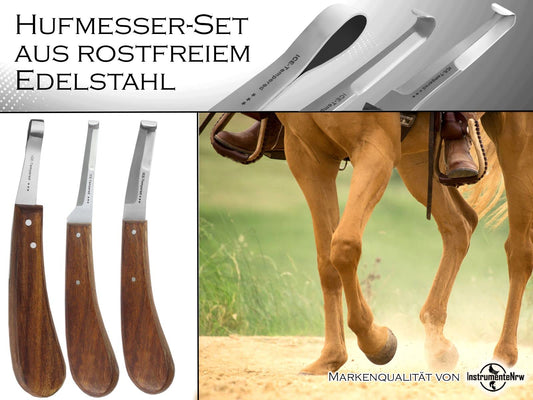 Professional Hoof Knife Set Loop wide and narrow sharp blade 3 x Hoof Knife Loop Knife Groove Knife Hoof Care Farrier Tool Special Steel Stainless Ergonomic Handle for Animals Horses